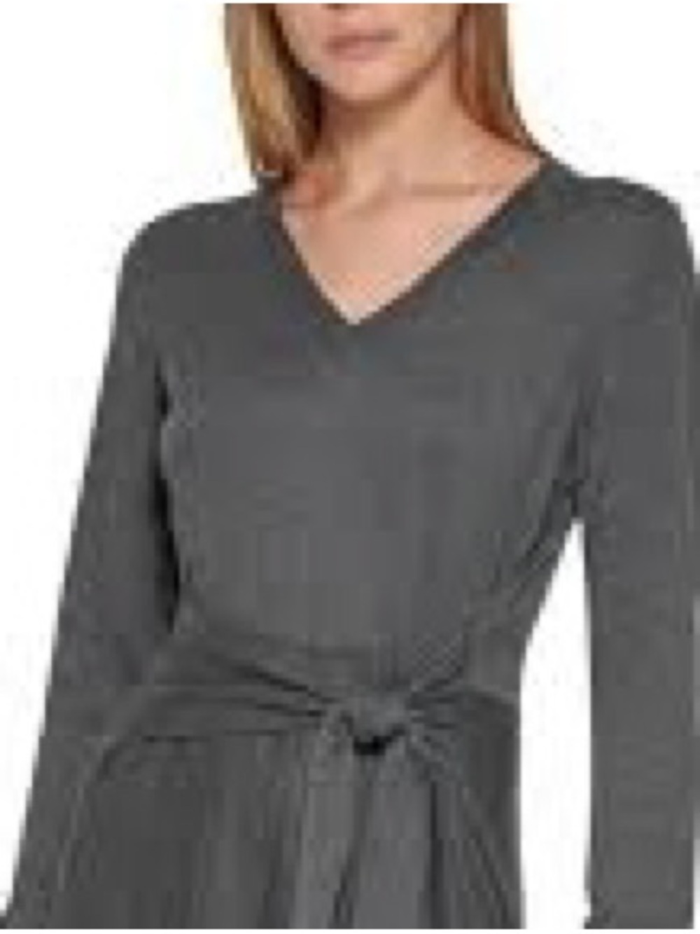 Calvin Klein Gray Maxi Dress with Tie Waist and Front Slit